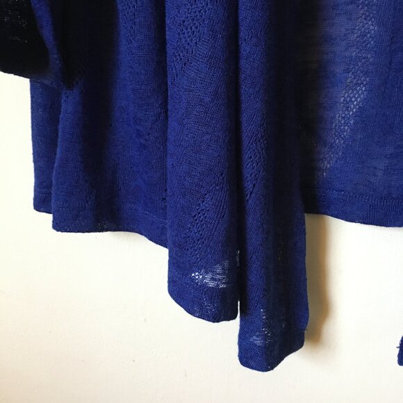 Phthalo Blue Mesh 3/4 Sleeve Open Waterfall Cardigan - Picture 6 of 14